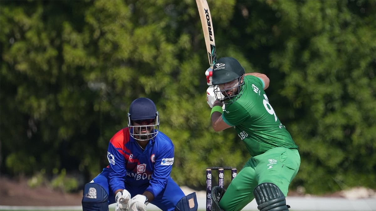 Photo: X | Qatar Cricket Association : Saudi Arabia national cricket team player playing a shot during a cricket match.