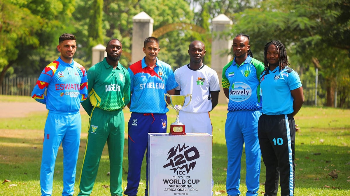 Photo: X | ICC Africa : Captains of all six teams with the trophy of the ICC Men's T20 World Cup Africa Sub-regional Qualifiers 2024.