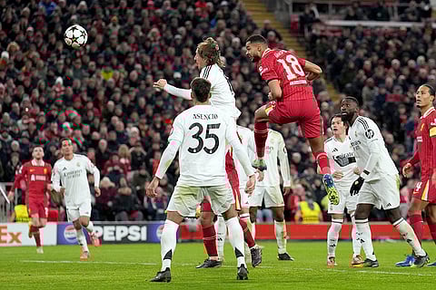 Champions League 2024-25: Liverpool's Cody Gakpo, center, scores his side's second goal