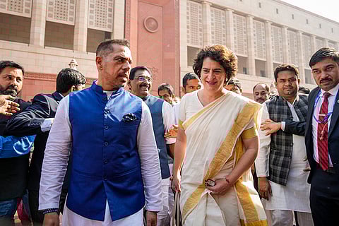 Priyanka Gandhi with Robert Vadra in Parliament