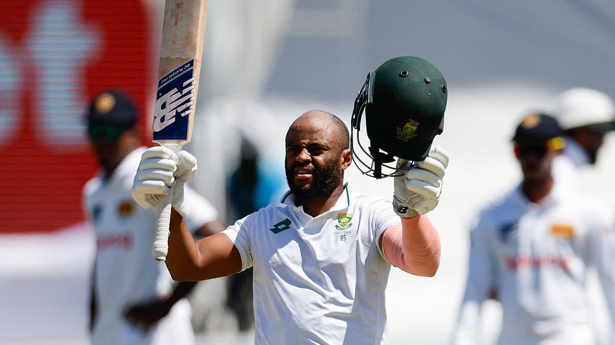 South Africa's Temba Bavuma celebrates his century