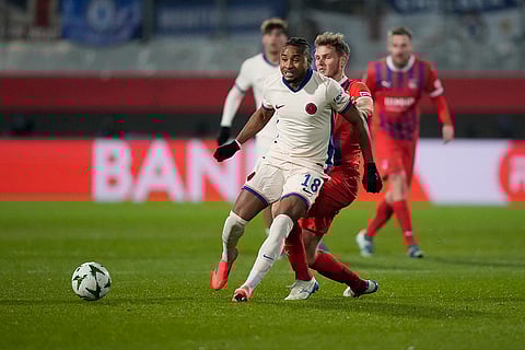 Europa Conference League: Chelsea's Christopher Nkunku, left, and Heidenheim's Tim Siersleben vie for the ball