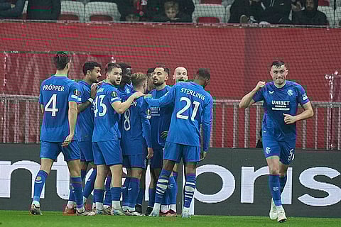 UEFA Europa League: Rangers' players celebrates after their teammate Vaclav Cerny scoring the opening goal