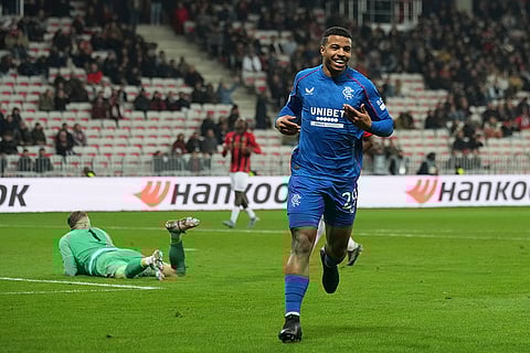 UEFA Europa League: Rangers' Hamza Igamane celebrates after scoring his side's 3rd goal