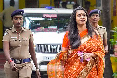 Actor Kasthuri at a police station in Chennai