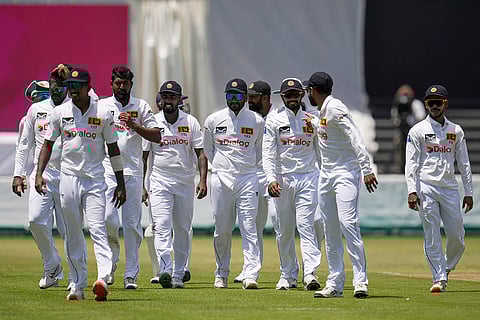 RSA Vs SL, 1st Test: Sri Lanka's players celebrates the dismissal of South Africa's Marco Jansen