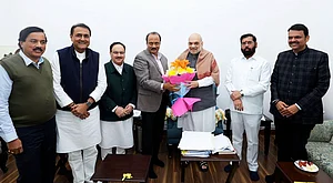 PTI : Union Minister and senior BJP leader Amit Shah, BJP President JP Nadda, Maharashtra BJP leader Devendra Fadnavis, Shiv Sena leader Eknath Shinde and NCP leader Ajit Pawar exchange greetings during a meeting at Nadda's residence, in New Delhi, Thursday, Nov. 28, 2024.