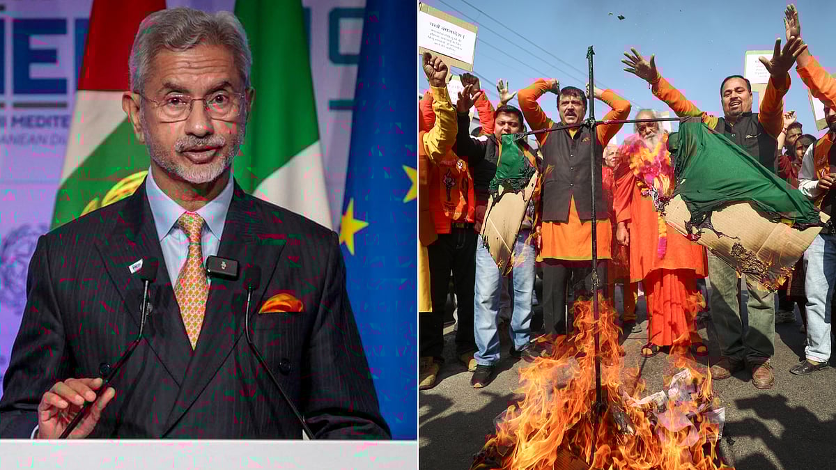 PTI : India-Bangladesh row: EAM S Jaishankar (L); Protests in Bangladesh over attacks on Hindus (R)