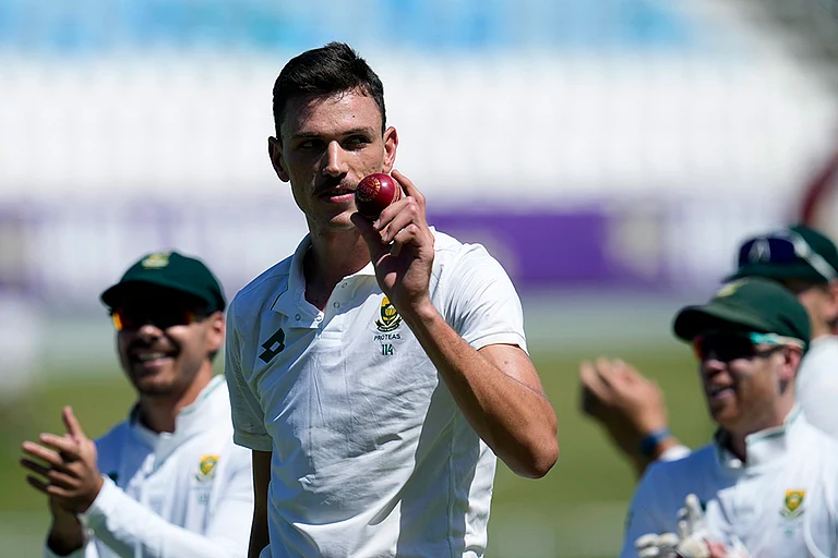 RSA Vs SL, 1st Test: South Africa's Marco Jansen leaves the field as he holds the ball after taking seven wickets - | Photo: AP/Themba Hadebe