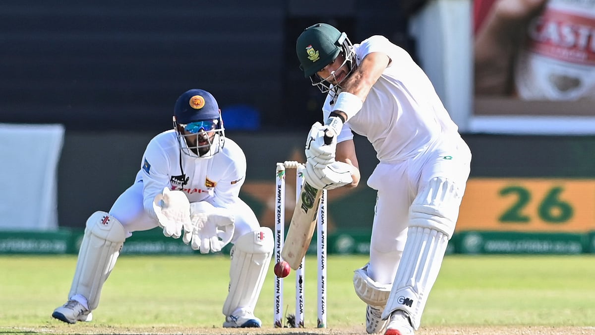 Photo: X | Proteas Men : South African batter Aiden Markram playing a sot against Sri Lanka during the first Test match in Durban.