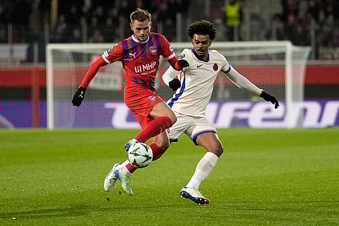 Europa Conference League: Heidenheim's Leo Scienza, left, and Chelsea's Renato Veiga vie for the ball