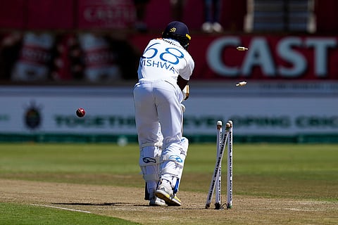 RSA Vs SL, 1st Test: Sri Lanka's Vishwa Fernando, back to camera, is bowled by South Africa's Marco Jansen