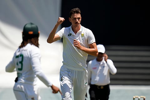 RSA Vs SL, 1st Test: South Africa's Marco Jansen celebrates after bowling Sri Lanka's Dinesh Chandimal