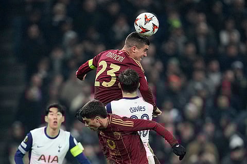 UEFA Europa League: Roma's Gianluca Mancini goes for a header