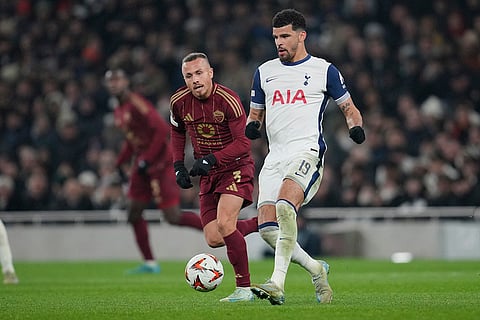 UEFA Europa League: Roma's Angelino, left, and Tottenham's Dominic Solanke vie for the ball