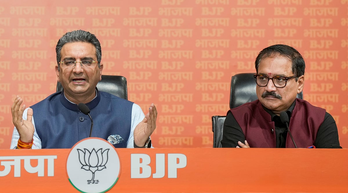 Manvender Vashist Lav/PTI : BJP press conference in Delhi