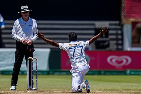 RSA Vs SL, 1st Test Day 3: Sri Lanka's Prabath Jayasuriya, right, appeals unsuccessfully for LBW