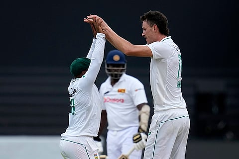 RSA Vs SL, 1st Test Day 3: South Africa's Marco Jansen celebrates with Temba Bavuma, after dismissing Sri Lanka's Angelo Mathews