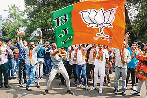 | Photo: PTI : Gaining the Upper Hand: BJP supporters celebrate the party’s win in the Maharashtra Assembly election