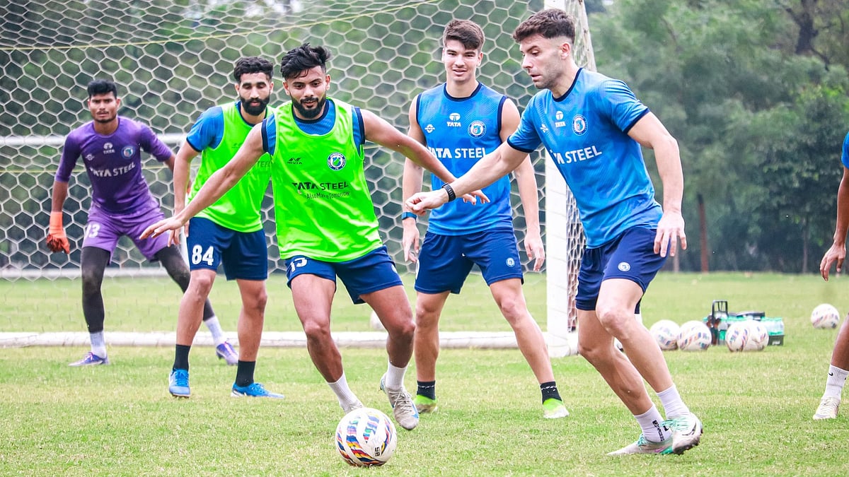X/Jamshedpur FC : Jamshedpur FC players train ahead of their Indian Super League clash against Mohammedan Sporting.