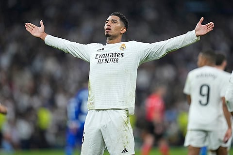 La liga 2024-25: Real Madrid's Jude Bellingham celebrates after scoring the opening goal