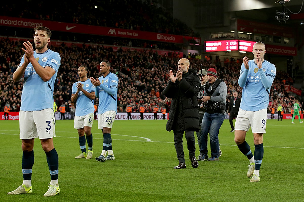 English Premier League soccer Liverpool vs Manchester City football photo: Pep Guardiola