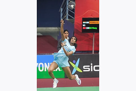 Syed Modi International 2024 Badminton: PV Sindhu returns a shot during a women’s singles quarter-final