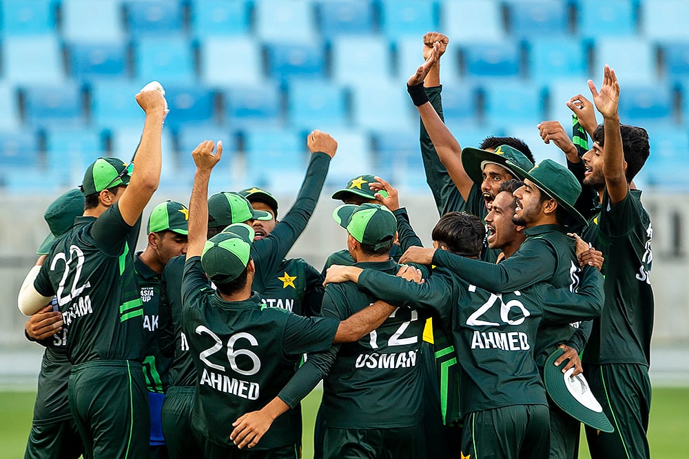 | Photo: AP/Ahmed Ramzan : Asia Cup U-19 IND vs PAK: Pakistan team members celebrate their win