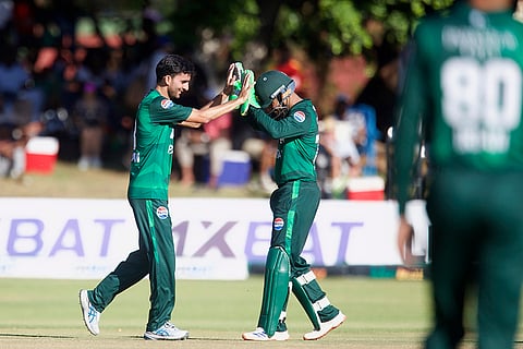 ZIM vs PAK 1st T20 Cricket: Pakistan's Sufiyan Muqeem and Usman Khan celebrate a wicket