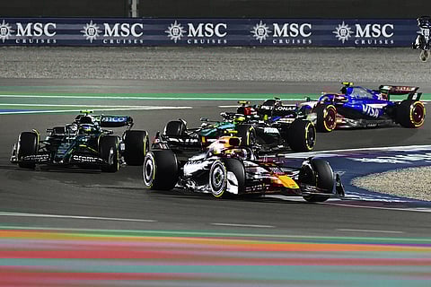 F1 Grand Prix of Qatar: Sergio Perez of Mexico leads Fernando Alonso of Spain