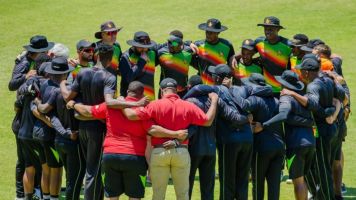 Photo: X | Zimbabwe Cricket : Zimbabwe men's cricket team in a huddle.