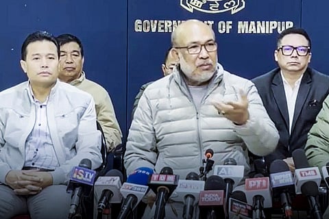 N Biren Singh addresses media