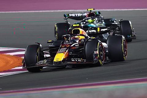 F1 Grand Prix of Qatar: Sergio Perez of Mexico leads Lewis Hamilton