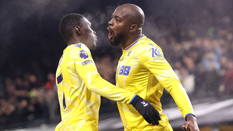 Mateta (right) and Sarr celebrate Palace's winner - null