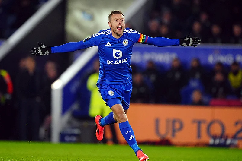 English Premier League soccer Leicester City vs West Ham United football gallery_Jamie Vardy