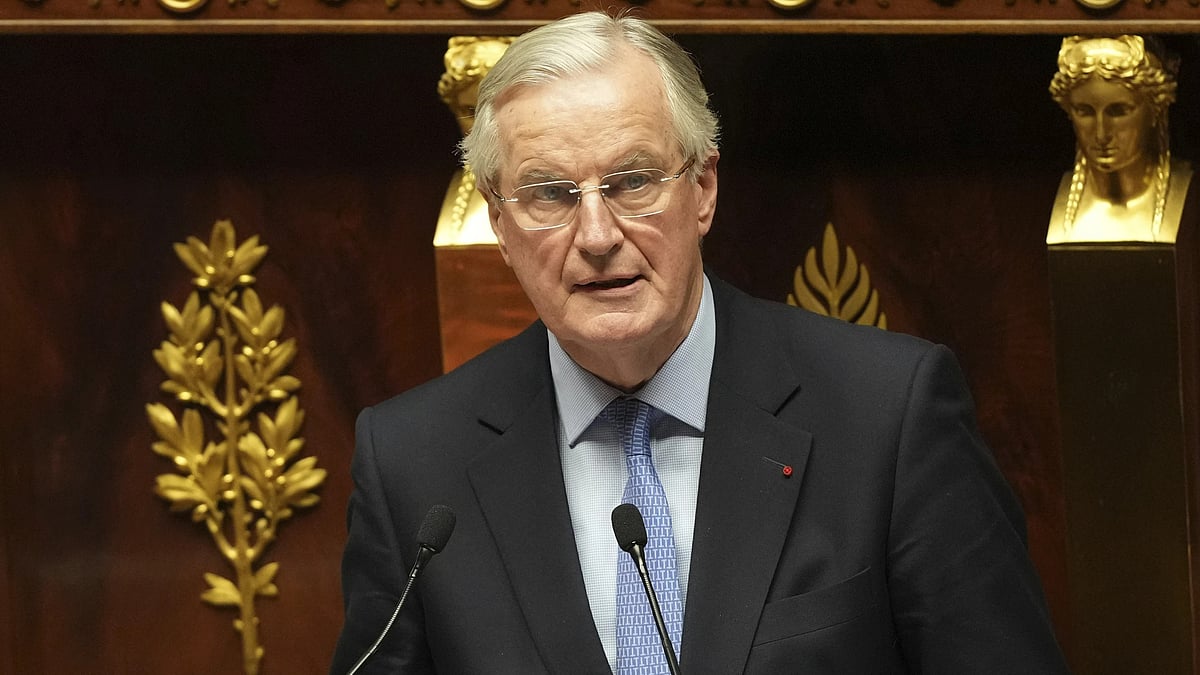 AP : French Prime Minister Michael Barnier speaks before the no-confidence vote.
