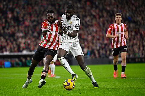 La Liga 2024-25: Athletic Bilbao's Inaki Williams, left, challenges Real Madrid's Antonio Rudiger