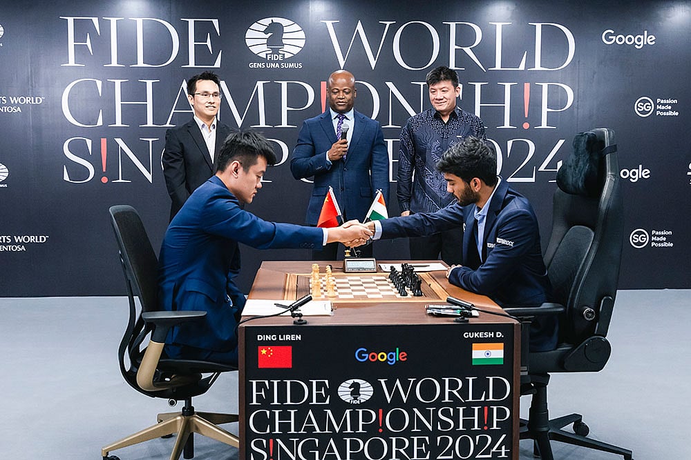 | Photo: FIDE/Eng Chin An via PTI : D Gukesh Vs Ding Liren