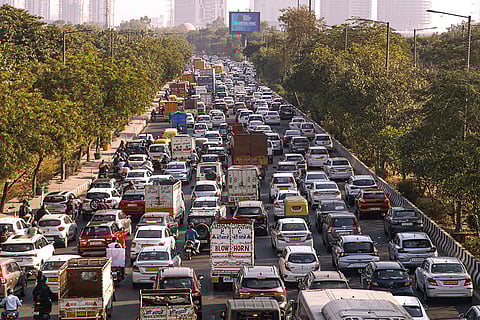 Farmers Protest: Vehicles stuck in a traffic jam in Noida