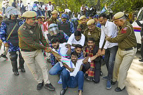 NSUI members detained during protest march