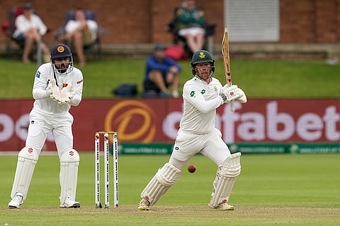RSA Vs SL, 2nd Test Day 1: South Africa's Kyle Verreynne plays a shot as Sri Lanka's Kusal Mendis watches