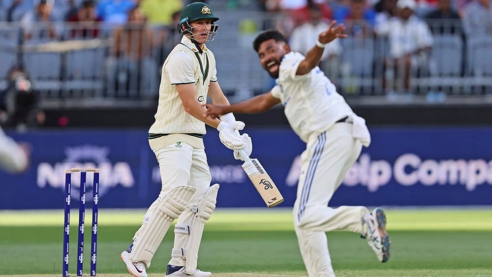 | Photo: AP/Trevor Collens : IND Vs AUS 1st Test, Day 1: India's Mohammed Siraj appeals successfully for the wicket of Australia's Marnus Labuschagne
