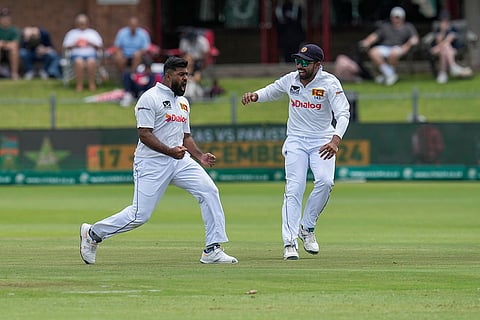 RSA Vs SL, 2nd Test Day 1: Sri Lanka's Lahiru Kumara, left, celebrates after dismissing South Africa's Aiden Markam