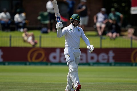 RSA Vs SL, 2nd Test Day 1: South Africa's Ryan Rickelton raises his bat after reaching his Maiden Test fifty