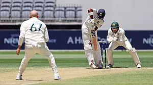 | Photo: AP/Trevor Collens : IND Vs AUS 1st Test, Day 3: India's Devdutt Padikkal defends a delivery from Australia's Nathan Lyon