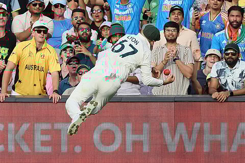 IND Vs AUS 2nd Test Day 1: Australia's Nathan Lyon leaps to take a catch