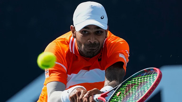 File photo of Sumit Nagal in action at Australian Open 2024. - AP
