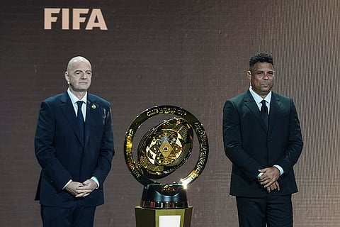 FIFA Club World Cup Draw: Gianni Infantino' and Former Brazilian player Ronaldo present a new trophy