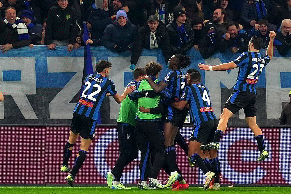 | Photo: Spada/LaPresse via AP : Italy Serie A 2024-25: Atalanta's team players celebrate their side's second goal