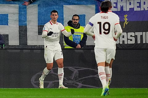 Italy Serie A 2024-25: AC Milan's Alvaro Morata celebrates after scoring his side's first goal